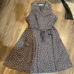 Evan Picone Gray & White Polka Dot Dress